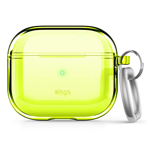 elago Clear Case with Keychain Compatible with AirPods 3 Case Cover, Gel Tape Included, Reduced Yellowing, Clear Protection, Supports Wireless Charging [Neon Yellow]