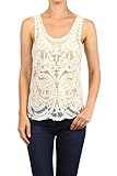 BFF Clothing Womens Floral Sleeveless Crochet Tank Top Natural