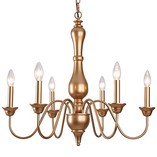MEIXISUE Gold Modern French Country Chandelier Light Fixture, 6Lights