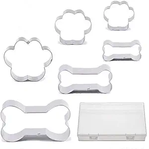 BakingWorld Dog Cookie Cutter Set - 6 Piece - Dog Bone and Dog Paw Print Biscuit Cookie Mold for Homemade Treats - Stainless Steel(Assorted Sizes)