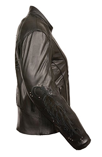 Motorcycle women's biker blk Wing detailing and studed leather Gun pocket jacket ( XL Regular)