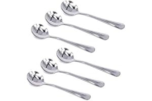 HornTide 6-Piece Soup Spoon Set Bouillon Spoon Flatware Stainless Steel Mirror Polishing 6.5-Inch 16.6cm