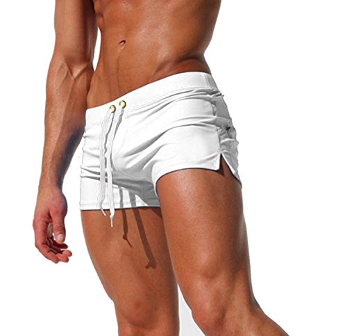 Runtlly Men's Swimming Trunks Boxer Brief White L