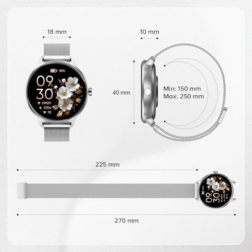 Smartwatch Women Men Round 1.27 Inch AMOLED Smart Watch with Phone Function, Fitness Watch Women with Heart Rate Monitor Sleep Monitor Pedometer 120+ Sports Modes IP68 Waterproof Sports Watch for