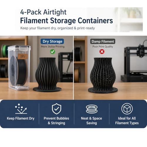Filament Storage Box 4 Pack PLA Storage, Filament Vacuum PLA Airtight Boxes 3D Printer Storage Filament Dryer Box PLA Box 3D Filament Dryer for Sealing+8 Desiccants+Label+1 Marker Pen, 4.0L