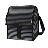 PackIt Freezable Deluxe Large Lunch Bag with Shoulder Strap, Gray Stripe