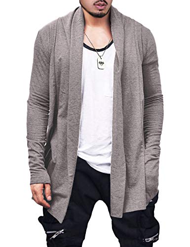 FISOUL Men's Cardigan Ruffle Shawl Collar Cardigan Open Front Blend Long Length Drape Cape Overcoat