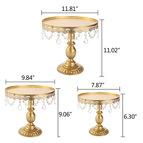 Lucky Monet 6Pcs Crystals Cake Stand Cupcake Tower Stand Wedding Plates Set Metal Round Party Dessert Display Décor with Crystals Beads (6pcs, Gold) - Thumbnail 7