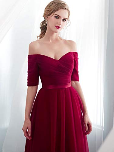 Beauty-Emily Evening Dresses Tulle Long Bridesmaid Dress for Wedding Party Formal Prom Gown Color Burgundy, Size US10 - Thumbnail 6