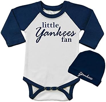 Baby Baseball Bodysuit & Cap Set - Little Yankees Fan (6-12m, White/Navy)
