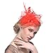 FeiYu Crafts Penny Mesh Hat Fascinator with Mesh Ribbons and A-Red Feathers(A-Red)
