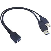 chenyang USB 3.0 Female to Dual USB Male Extra Power Data Y Extension Cable for 2.5" Mobile Hard Disk