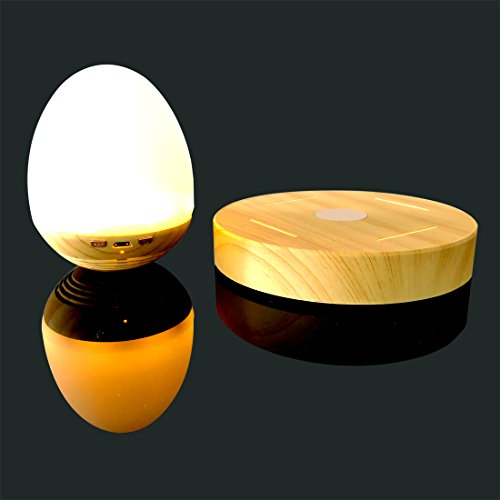 NASKY Maglev Levitation Bluetooth Speakers with Wood Grain Base LED Bulb Portable Wireless Smart Floating Night Light Lamp
