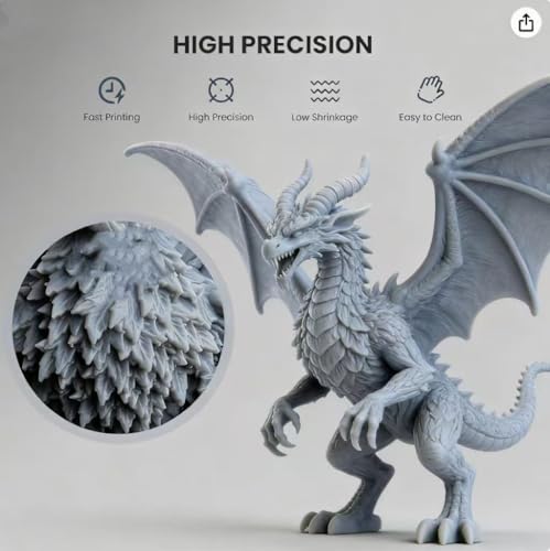YzLumyndra UV-Curing 3D Photopolymer Resin, 1kg High Precision Low Shrinkage Resin for LCD/DLP/SLA Printers – Fast Curing, Non-Toxic, Compatible with Ender & Anycubic (Gray)