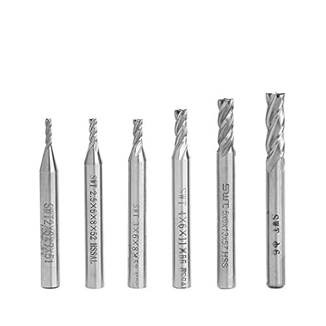 Generic 6Pcs/Set HSS Straight Shank 4 Flutes End Mill Cutter Drill Bit 2-6mm -Y103