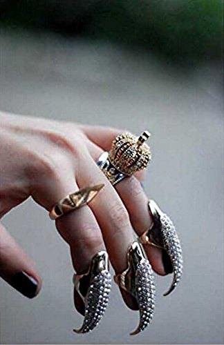 Ewandastore 10Pcs False Nails Punk Talon Claw Paw Finger Ring Knuckle Bend Finger Claw Ring(Gold)