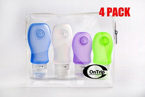 TSA Approved Silicone Travel Bottles Pack of 4 with Suction Cup 100% BPA Free Leak Proof Squeezable &amp; Refillable Travel Containers (2 x 3oz/89ml, 2 x 2oz/60ml) by Ontrip®