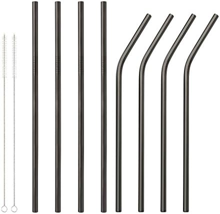 YEKA Stainless Steel Straws Set of 8,8.5” Long, 0.24" Wide,Metal Drinking Straws for 20 30 oz Tumblers,(4 Straight + 4 Bent + 2 Brushes),Color Black