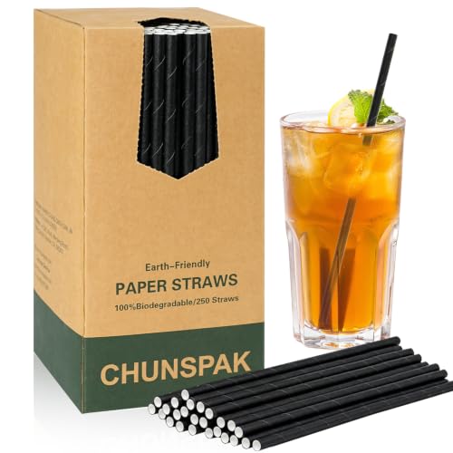 Black Paper Straws, Solid black/250 Bulk, Biodegradable Paper Drinking Straws for Cocktail, Drinks, Bars and Restaurant, 7.75"x0.24" - Used condition - CA$28.58