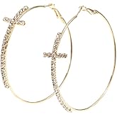 Large Cross Hoop Earrings Trendy Rhinestone Sparkly Hoop Earrings Extra Big Hoops Earrings Exaggerated Prom Wedding Party Earrings Formal Jewelry for Women