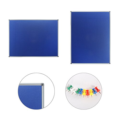 4 Thought Fabric Bulletin Board 48 x 36 Inches Wall Mounted with Silver Aluminium Frame Message Memo Pin Board for Display and Organize Office or Classroom, 4 x 3 Feet, 10 Push Pins Included, Blue