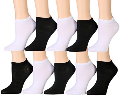 10 Pairs of WSD Womens Ankle Socks, No Show Athletic Sports Socks (Assorted White / Black), 9-11