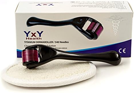 Derma Roller 540 Titanium 1.0mm Micro Needles, Anti-aging, Scar and Acne Reduction, Reduce Wrinkles, Stretch Marks and Deep Lines, 1 Roller Complete with a Bonus Loofah Face Scrubber - YxY Health