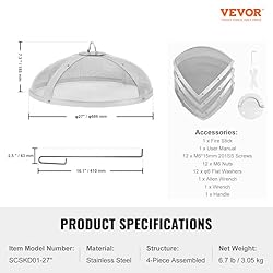 VEVOR Fire Pit Spark Screen Round 27", Reinforced