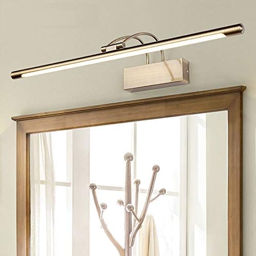 HAMRVL LED Picture Light, Full Metal Artwork Lamp with Swivel Lamp Head,Mirror Front Led Light 9W, Plug-n-Play & Hardwire, 3000K Warm White, CRI85+, Arc Arm, 560Lm, Antique Brass Finish (Bronze)