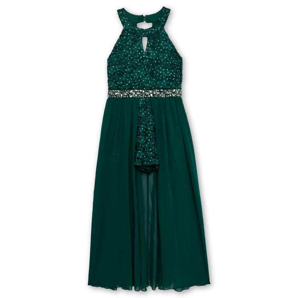 Speechless Girls' High Neck Romper Maxi Walk-Through Party Dress, Emerald Green, 16 Image