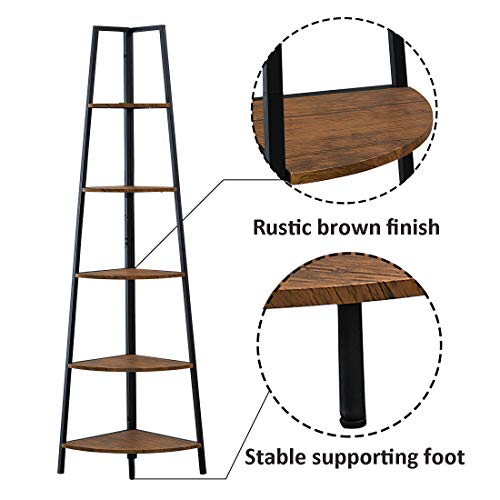 O&K FURNITURE Industrial Tall Corner Bookshelf, 5 Tier Corner Display