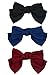 3-Pack Fashion Double-Deck Chiffon Large Solid Color Bowknot Hair Clip Women Girls Headband Hair Bow Accessories (Black Burgundy and Navy Blue)