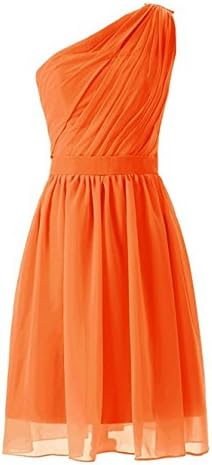 Chloyi Women's One Shoulder Pleated Short chiffon dress Bridesmaid Dress Orange us10