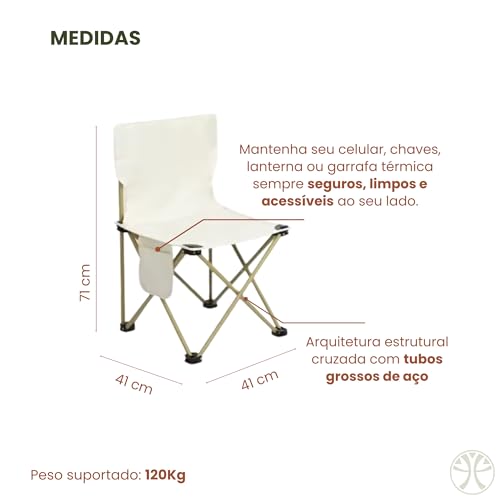 Cadeira Dobrável Portátil Camping Praia e Pesca Suporta 120kg Estrutura Reforçada de Aço Oxford Acompanha Bolsa de Transporte e Bolso Lateral Conforto para Lazer e Eventos Externos (Preto)