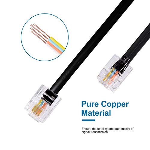 Telephone Extension Cord 25 Feet, Phone Cord with 1 in-Line Coupler and 20 Cable Clips, Cable Wire Line with Standard RJ11 Plug (Â BlackÂ )