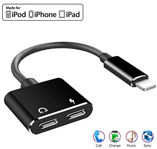 Headphone adapter for iphone 11 Adapter charger and headphones for iPhone Earphone splitter dongle Compatible with iPhone 11/Xs/Xs Max/XR/X/8/7 plus/ipad Cable Accessories Support All iOS System-Black