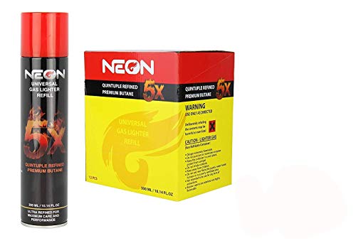 Neon Universal Gas Lighter Refill- 5X Refined Premium Butane (48 Pack)