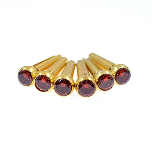 CLOUDMUSIC Guitar Bridge Pins Round Head 6pcs Brass Copper for Guitar With Guitar Bridge Pin Puller (Crystal Red)