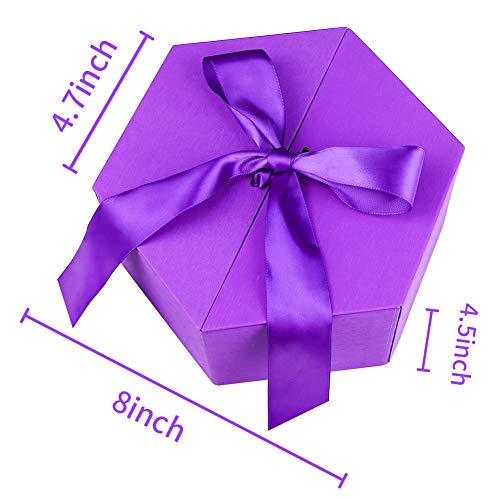 Johouse Gift Box, 8 inches Large Purple Gift Box, with Cover Ribbon and Lafite for Wedding, Christmas Gifts, Valentines Day