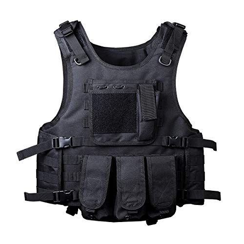 Goetland 900D Polyester Tactical Vest Airsoft Paintball Combat Training Outdoor CS Game Adjustable S-XXL, Black