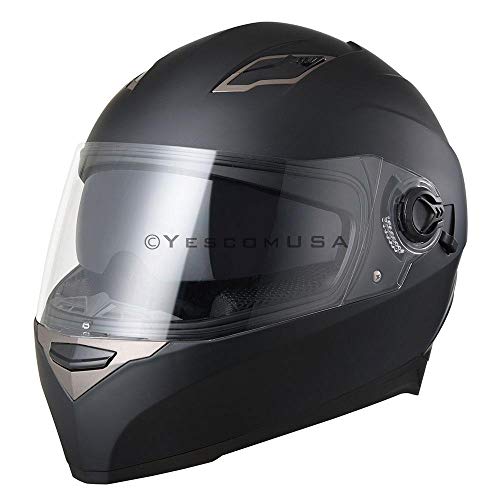 LeeMas Inc DOT Approved Motorcycle Full Face Helmet Double Visors ABS Air Vent Lightweight Motorbike Touring Sports (Size L, Matte Black) - Thumbnail 2