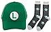 Nintendo Super Mario Bros Green Luigi Baseball Cap and Grey Mushroom Crew Sock Gift Bundle