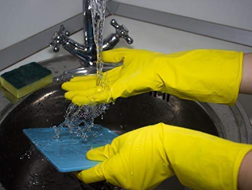 Latex Cleaning Gloves for Washing Kitchen, Bathroom and more (Medium, Yellow) - Thumbnail 4