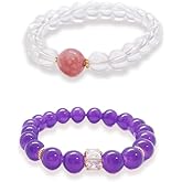 Amethyst for women Healing Crystals Bracelet for Stretch Good Luck Bracelet Gifts Wealth and Prosperity Healing Peace and Health Anxiety Natural Gemstone Bead