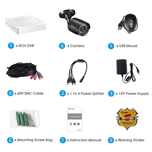 Anlapus 8CH HD-TVI Security Camera System 1080p Lite DVR Recorder with 8X HD 1280TVL Indoor Outdoor Weatherproof Surveillance CCTV Camera 1TB Hard Drive Motion Alert PC Smartphone Easy Remote Access