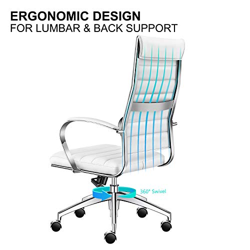 LUXMOD White Office Chair with Armrest, White Adjustable Swivel Chair