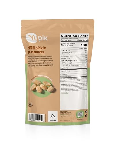 YUPIK DILL PICKLE PEANUTS, 10 OZ, CRUNCHY SAVORY SNACK, MADE WITH NATURAL INGREDIENTS, SEASONED PEANUTS WITH DILL PICKLE, PERFECT FOR PARTY & GAME NIGHT, PROTEIN SNACKS, SOURCE OF FIBER