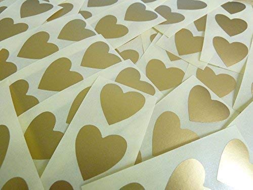 60 Labels, 28x28mm Hearts, Matt Gold, Colour Code Stickers, Self-Adhesive Sticky Coloured Hearts