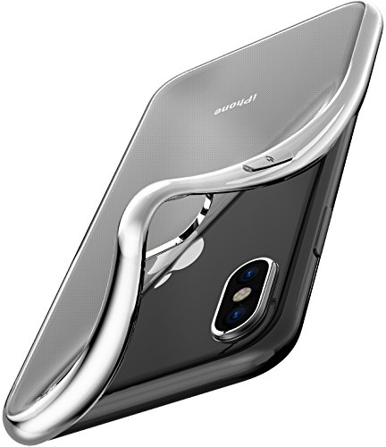 TOZO for iPhone X Case, Clear Soft TPU Gel Skin [1.0mm Ultra Thin] slim Soft Protective Cover [Silver Plating Edge]