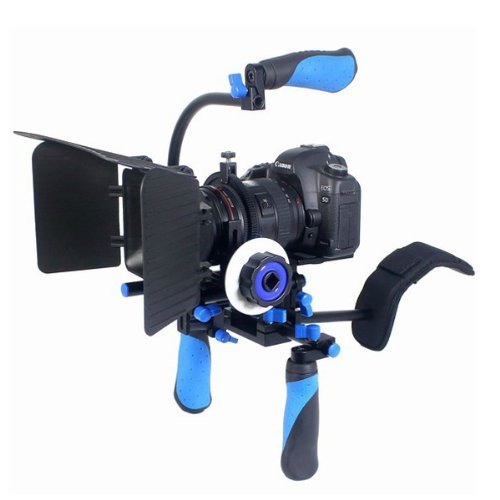 title=eimo- Spallaccio stabilizzatore con Follow Focus, matte box e maniglia superiore